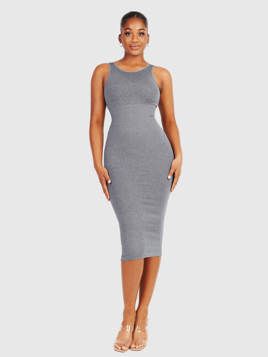 Popilush Shapewear Large U-Back Snatched Seamless Dress, Sculpting & Slimming, Comfortable, Sexy & Perfect for Special Occasions, Gray, XS/S