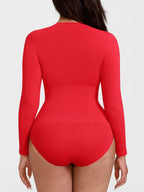 Wholesale Seamless Crew Neck Long Sleeve Tummy Control Snap Crotch Briefs Bodysuit