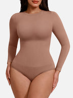 Wholesale Seamless Crew Neck Long Sleeve Tummy Control Snap Crotch Briefs Bodysuit