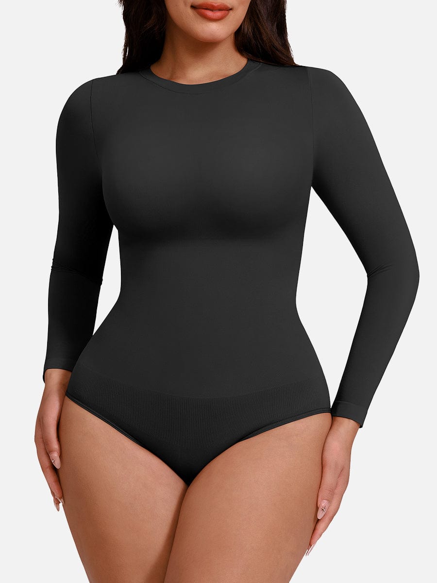 Wholesale Seamless Crew Neck Long Sleeve Tummy Control Snap Crotch Briefs Bodysuit