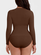Wholesale Seamless Crew Neck Long Sleeve Tummy Control Snap Crotch Briefs Bodysuit