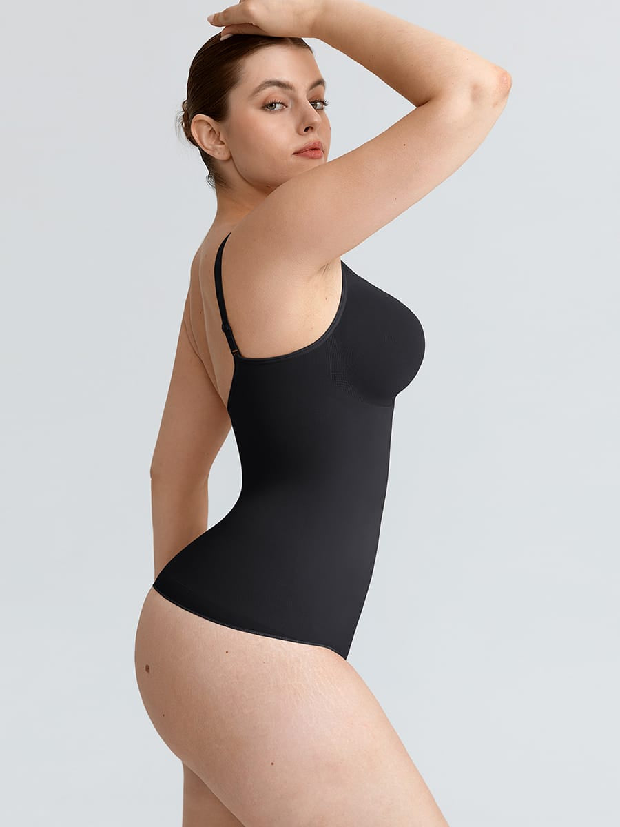 Wholesale Seamless V Neck Ruched Bust Tummy Control Thong Shaping Bodysuit SPU