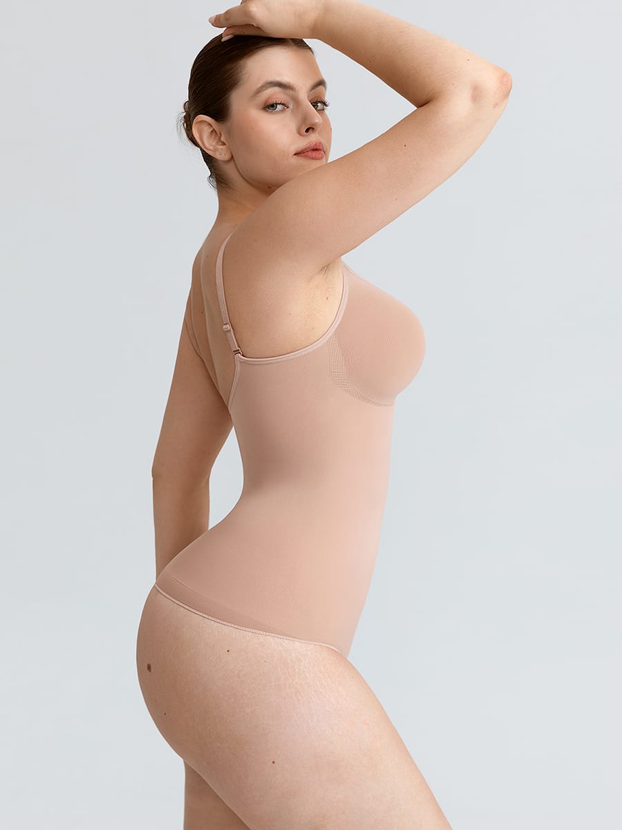 Wholesale Seamless V Neck Ruched Bust Tummy Control Thong Shaping Bodysuit SPU