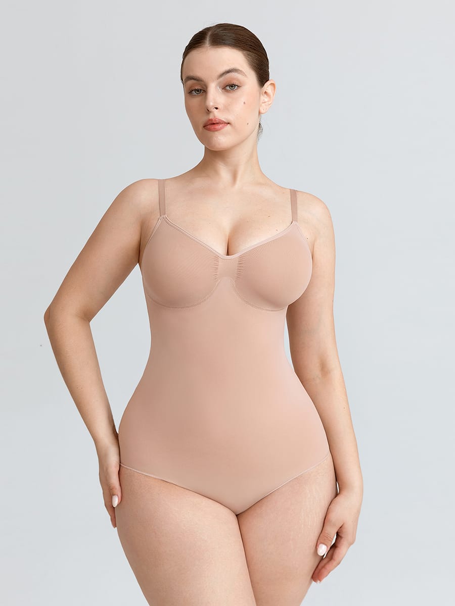 Wholesale Seamless V Neck Ruched Bust Tummy Control Thong Shaping Bodysuit SPU