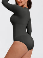 Wholesale Seamless Crew Neck Long Sleeve Tummy Control Snap Crotch Briefs Bodysuit SPU