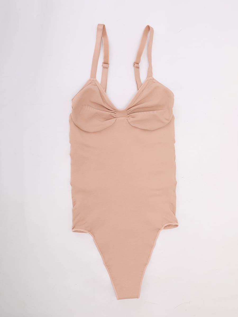 Wholesale Seamless V Neck Ruched Bust Tummy Control Thong Shaping Bodysuit SPU