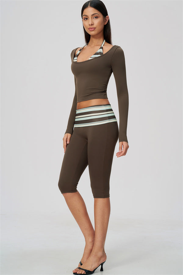 The Enliven Long Sleeve T-shirt Capri Leggings 2-Piece Set
