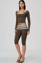 The Enliven Long Sleeve T-shirt Capri Leggings 2-Piece Set