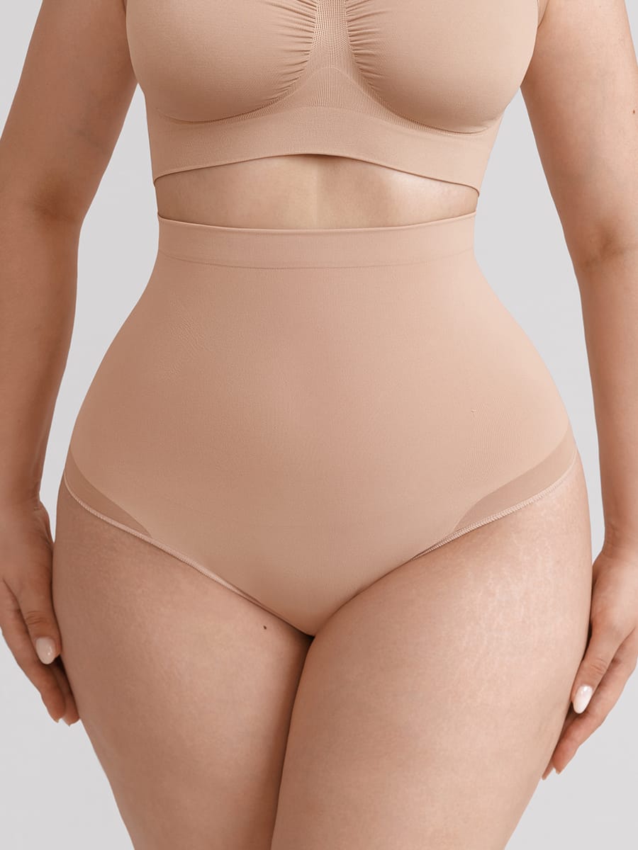 Wholesale High Waist Seamless Tummy Control Thong Shapewear with Anti-Roll Silicone SPU