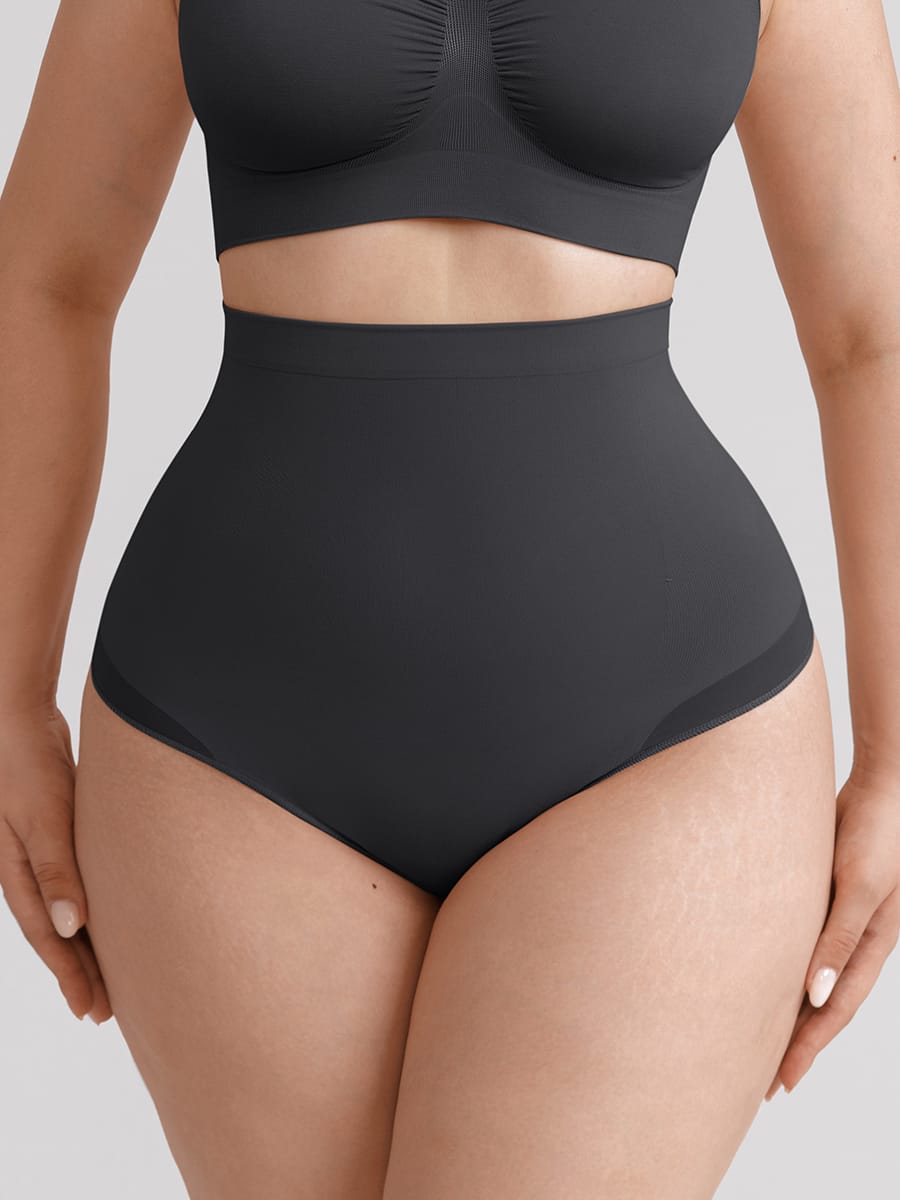 Wholesale High Waist Seamless Tummy Control Thong Shapewear with Anti-Roll Silicone SPU