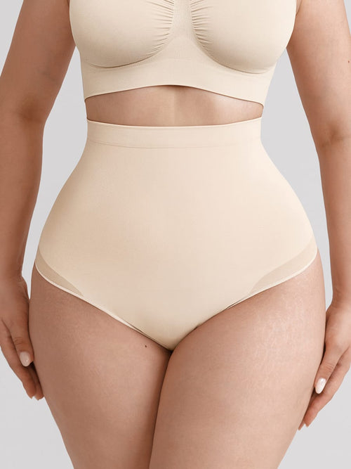 Wholesale High Waist Seamless Tummy Control Thong Shapewear with Anti-Roll Silicone SPU