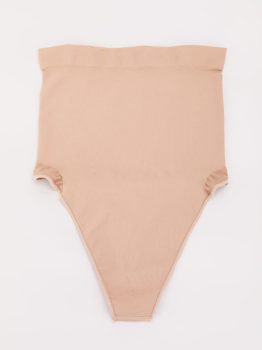 Wholesale High Waist Seamless Tummy Control Thong Shapewear with Anti-Roll Silicone SPU