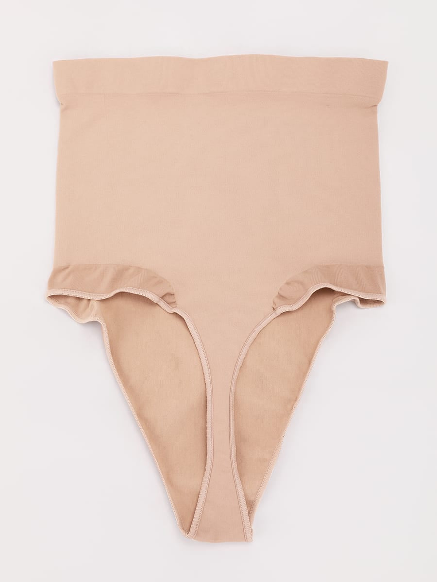 Wholesale High Waist Seamless Tummy Control Thong Shapewear with Anti-Roll Silicone SPU