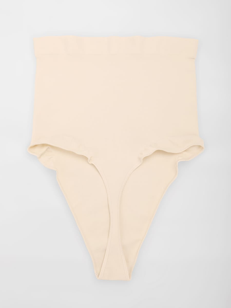 Wholesale High Waist Seamless Tummy Control Thong Shapewear with Anti-Roll Silicone SPU